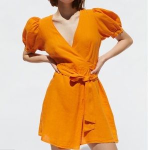 Zara Linen Wrap Dress 🍊